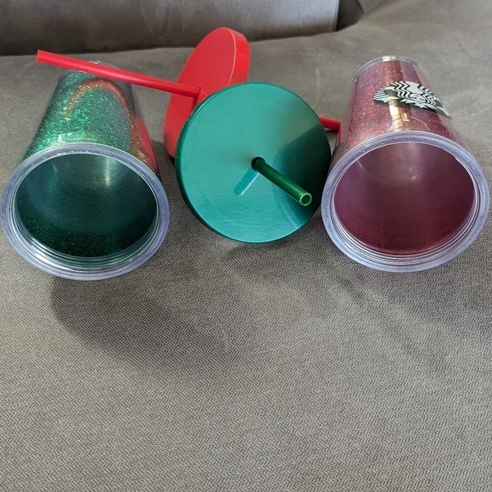 Starbucks Holiday Glitter 16 oz Tumblers SET OF 2 Red Green
